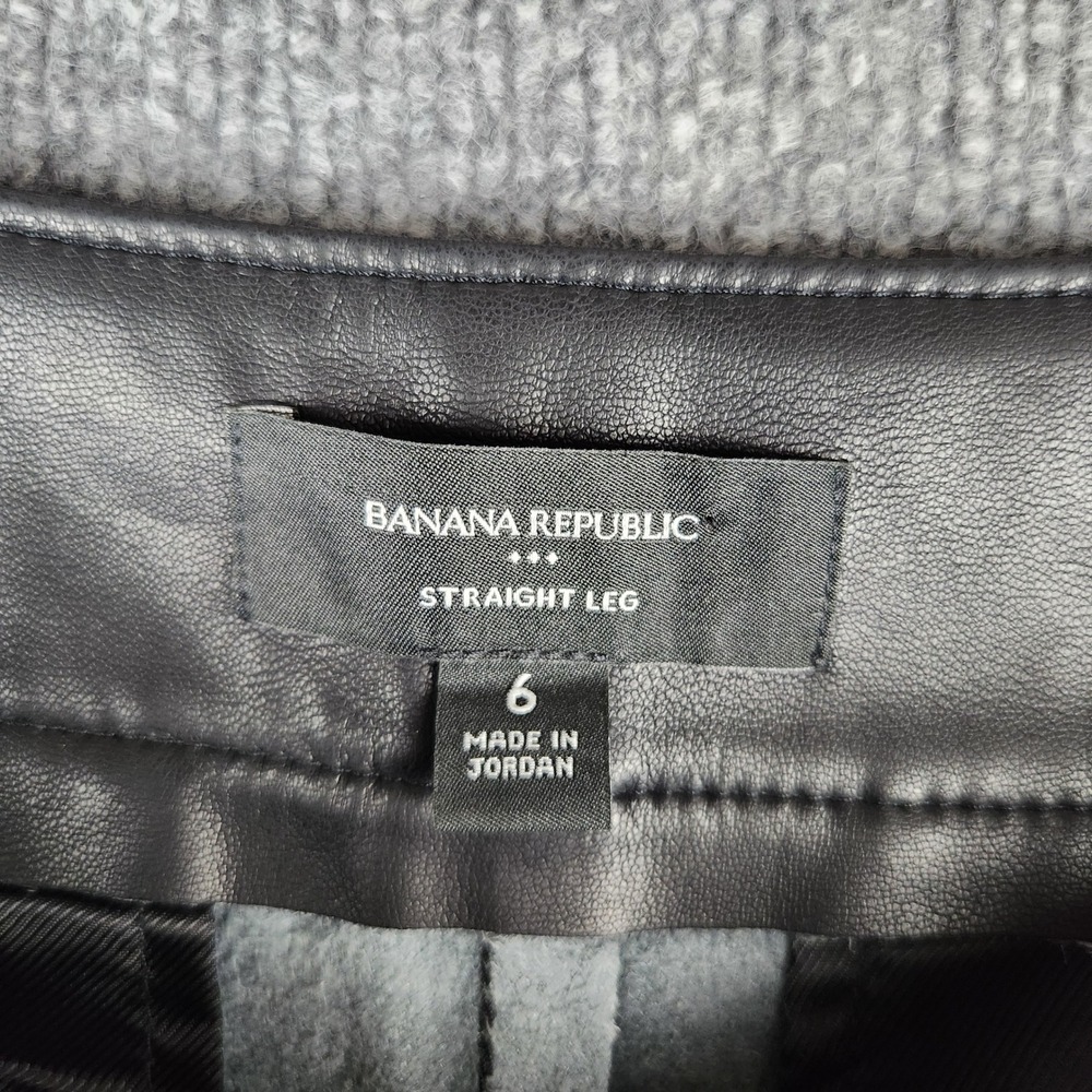 Banana Republic Pants Womens Black Faux Leather Straight Leg Size 6 High Rise - Picture 4 of 9